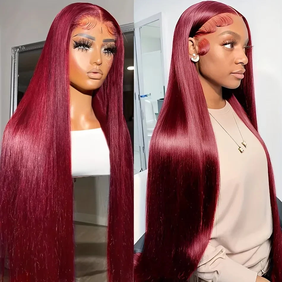 99J Burgundy Straight Lace Front Wig | 13x4 13x6 HD Lace 180% Density Pre-Plucked Peruvian Human Hair