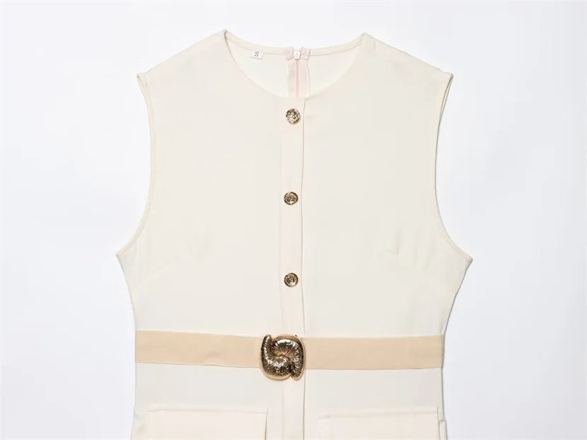 Button-Up Sleeveless Sundress — Slim A-Line Midi Casual Elegant Dress