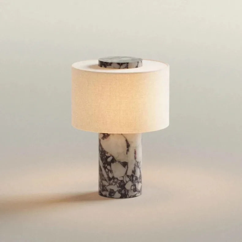 Stone Base Lamp – White Fabric Shade