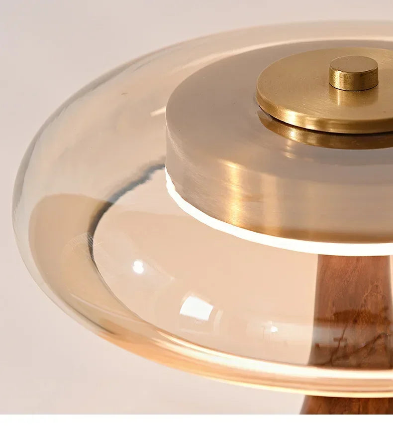 Retro Glass Table Lamp – Sculpted Wood-Look Base