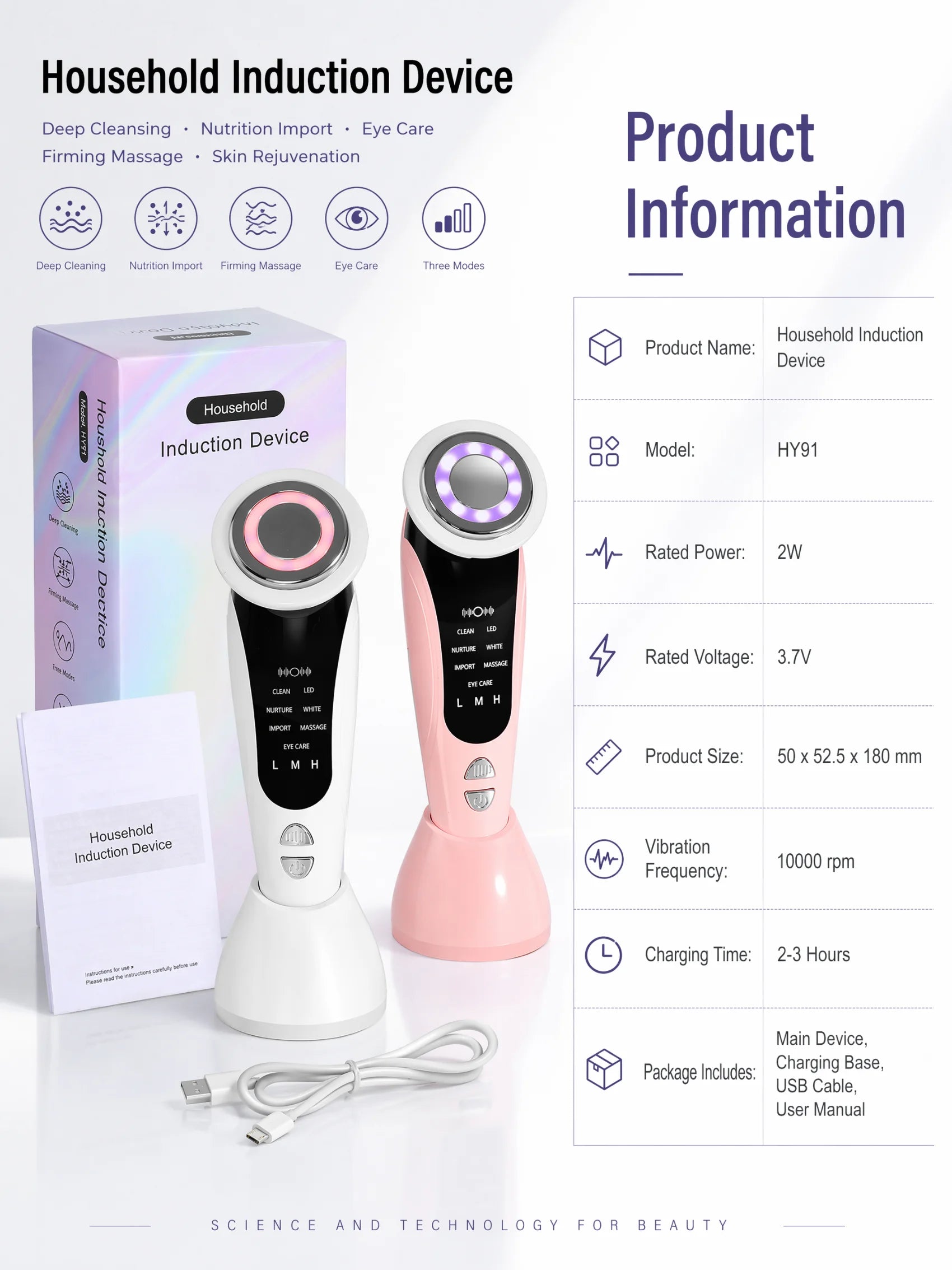 7-in-1 LED Facial Beauty Device – Cleansing, Serum Infusion, LED Light Therapy & Eye Care Massager