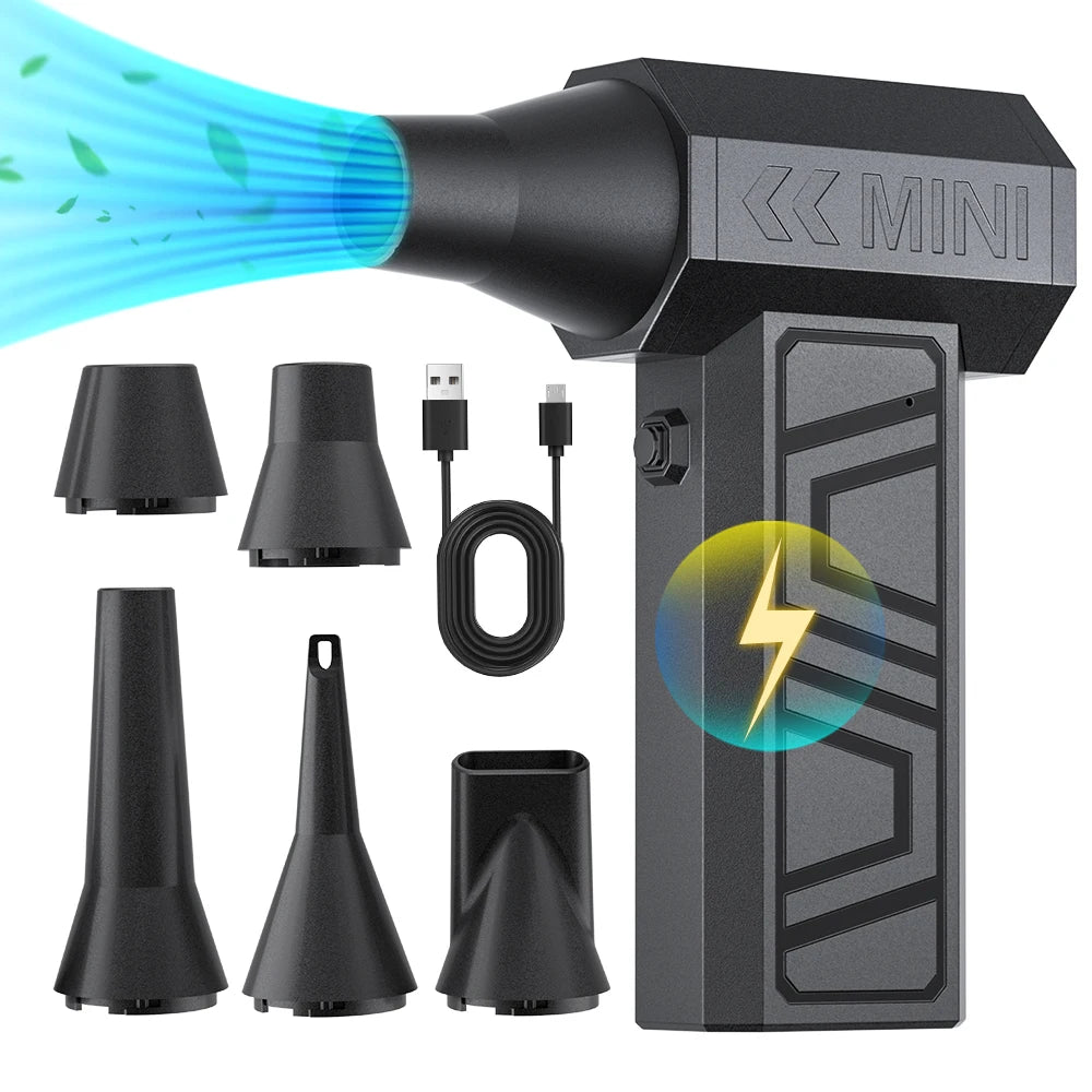 Turbo Jet Fan Blower & Air Duster — 130,000 RPM Brushless Motor, 4-Gear, 75W, Type-C Charging, 5 Nozzles
