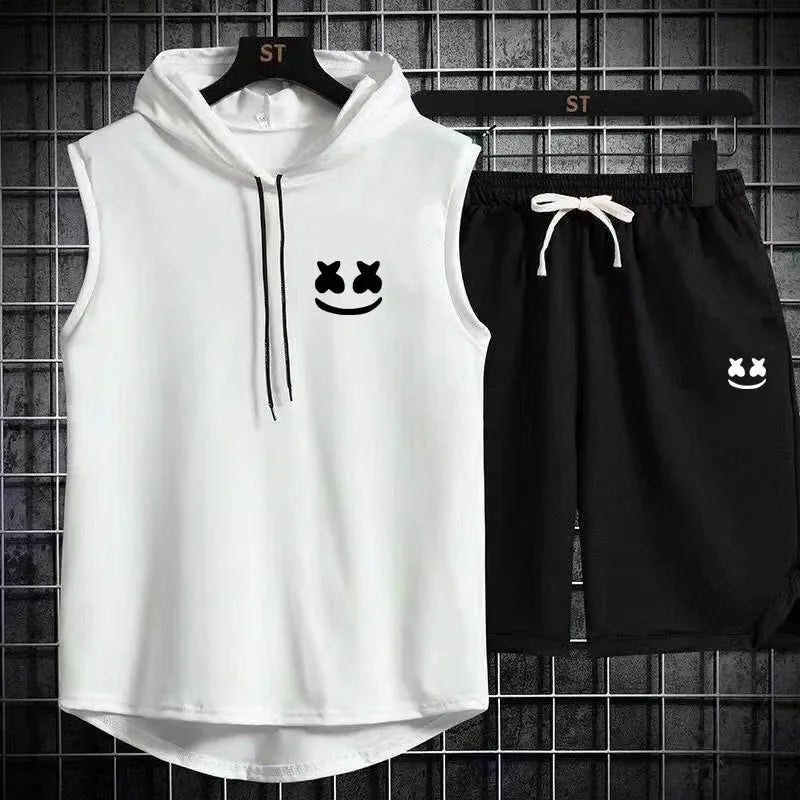 Men's Short Sleeve T-Shirt & Elastic Waist Shorts Casual Sport Set