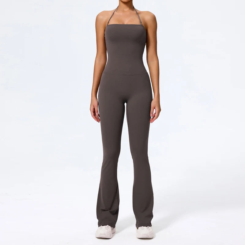 Women's Sleeveless Yoga Jumpsuit – Gym Flared Overalls Neck-Hanging Backless Sportswear