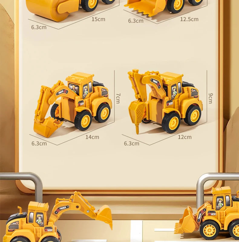 Press & Slide Construction Vehicle Toy – Excavator, Bulldozer & Road Roller for Kids