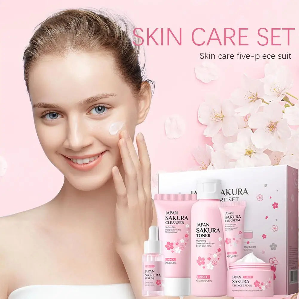 Sakura Skincare Gift Set – 3-Piece Travel Bag or 5-Piece Gift Box for Women