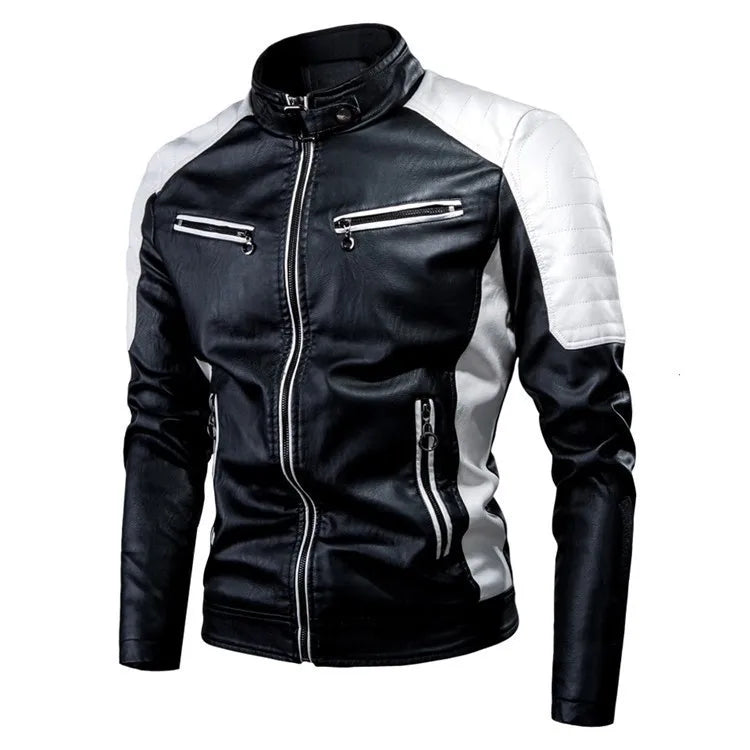 Men's Faux Leather Jacket – Slim Fit Stand Collar