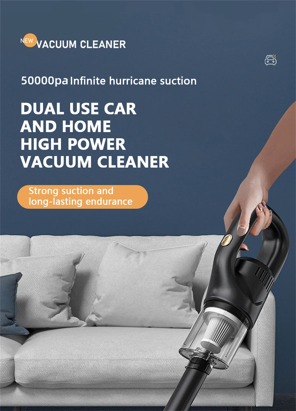 Wireless Cordless Handheld Vacuum Cleaner – 50000Pa Strong Suction for Car, Home & Pet Hair