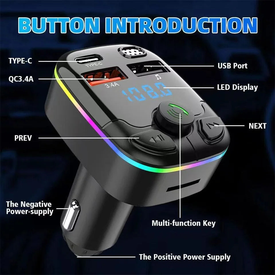 Car Charger Bluetooth 5.0 FM Transmitter — Multi-Port Fast Charging & Hands-Free Audio