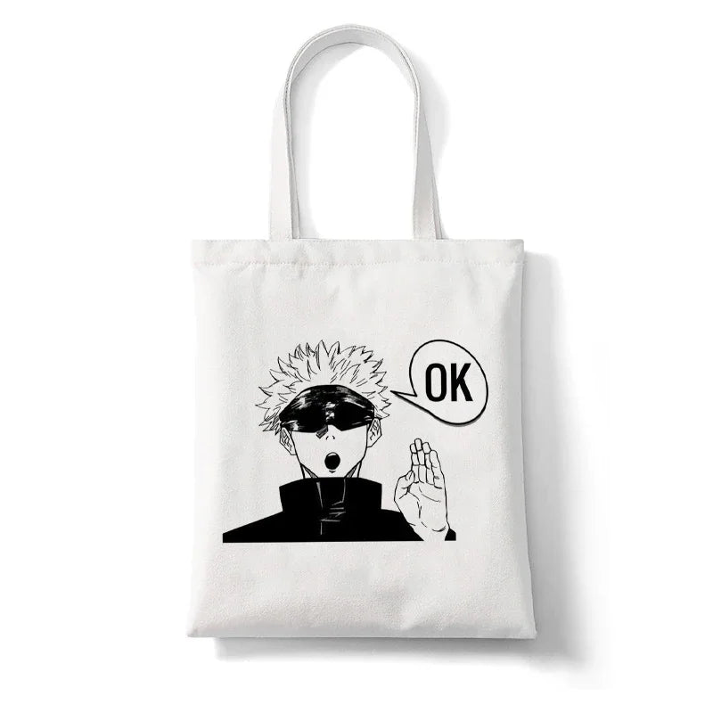 Jujutsu Kaisen Anime Canvas Tote Shopper Bag – Large Reusable Shoulder Bag for Women