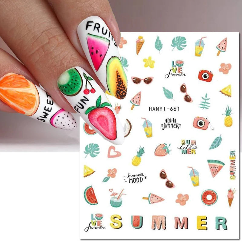 3D Summer Tropical Nail Art Sticker Decals — Palms, Butterflies & Flowers