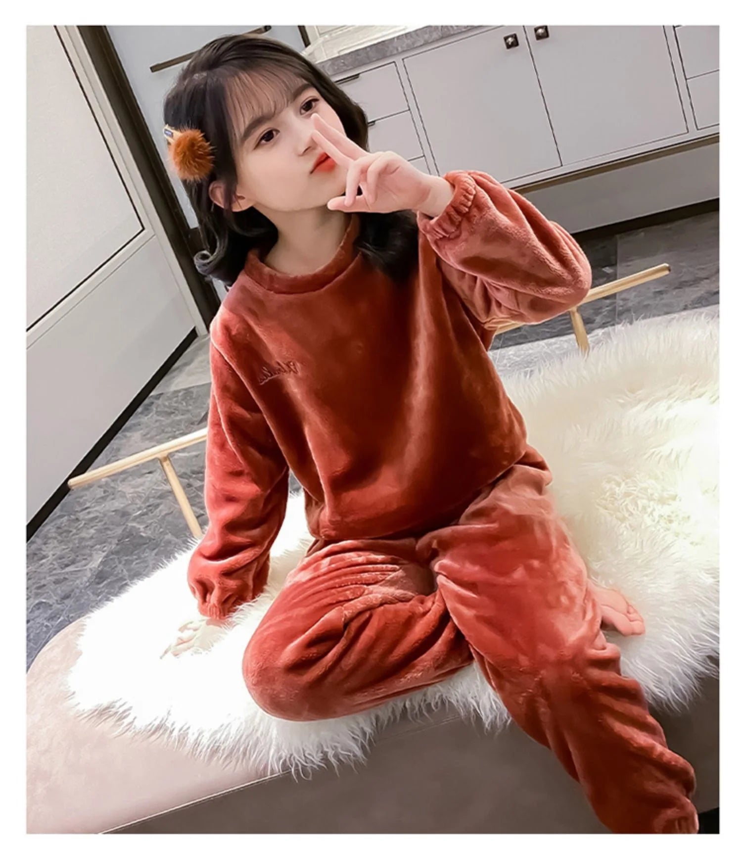 Kids' Coral Fleece Warm Pajama Set | Toddler Fall Winter Sweatshirt & Pants Flannel Sleepwear