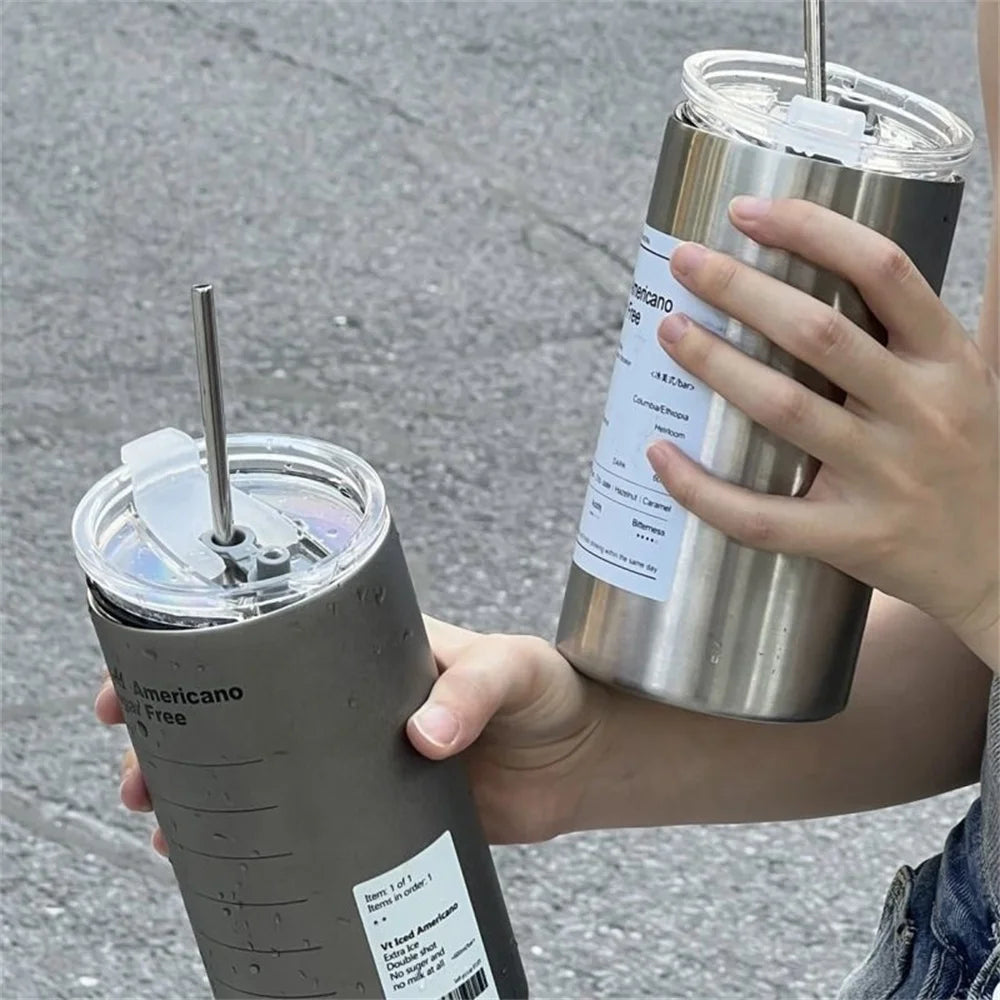 600ml Insulated Stainless Steel Thermos Coffee Mug with Straw – Vacuum Leak-Proof Travel Bottle, BPA-Free