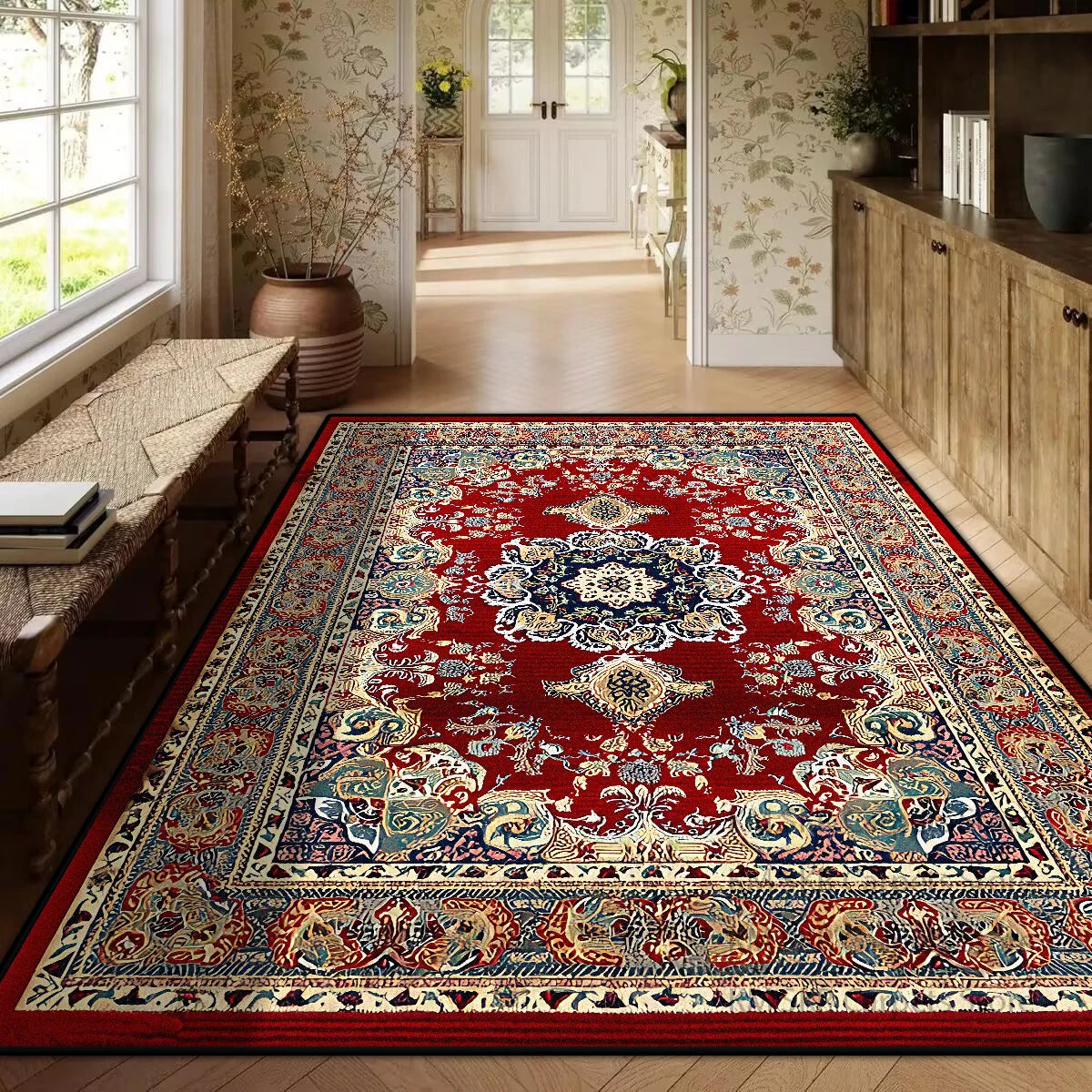 Persian Red Luxury Carpet – Non-Slip Large Area Rug for Living Room & Bedroom