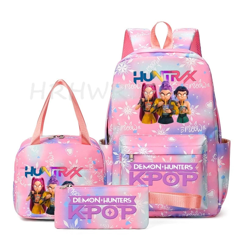 KPop Demon Hunter 3-Piece Backpack Set – School Bag, Shoulder Bag & Clutch