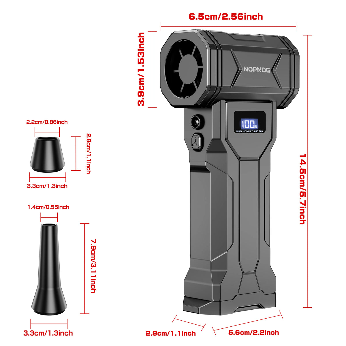 Turbo Jet Fan Blower & Air Duster — 130,000 RPM Brushless Motor, 4-Gear, 75W, Type-C Charging, 5 Nozzles