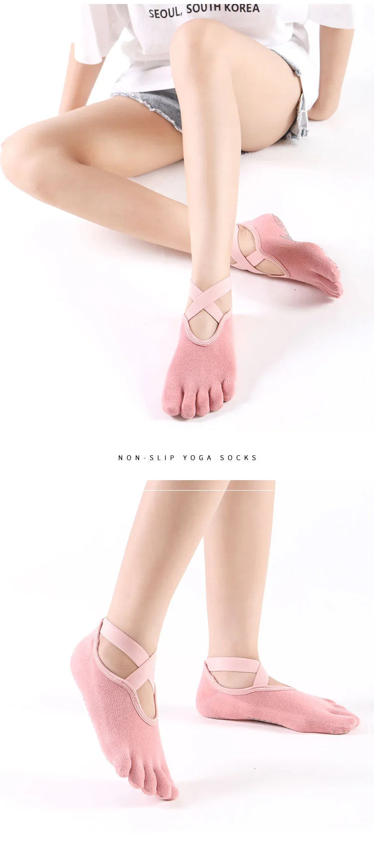 Women's Cotton Five-Toe Yoga Socks – Silicone Grip