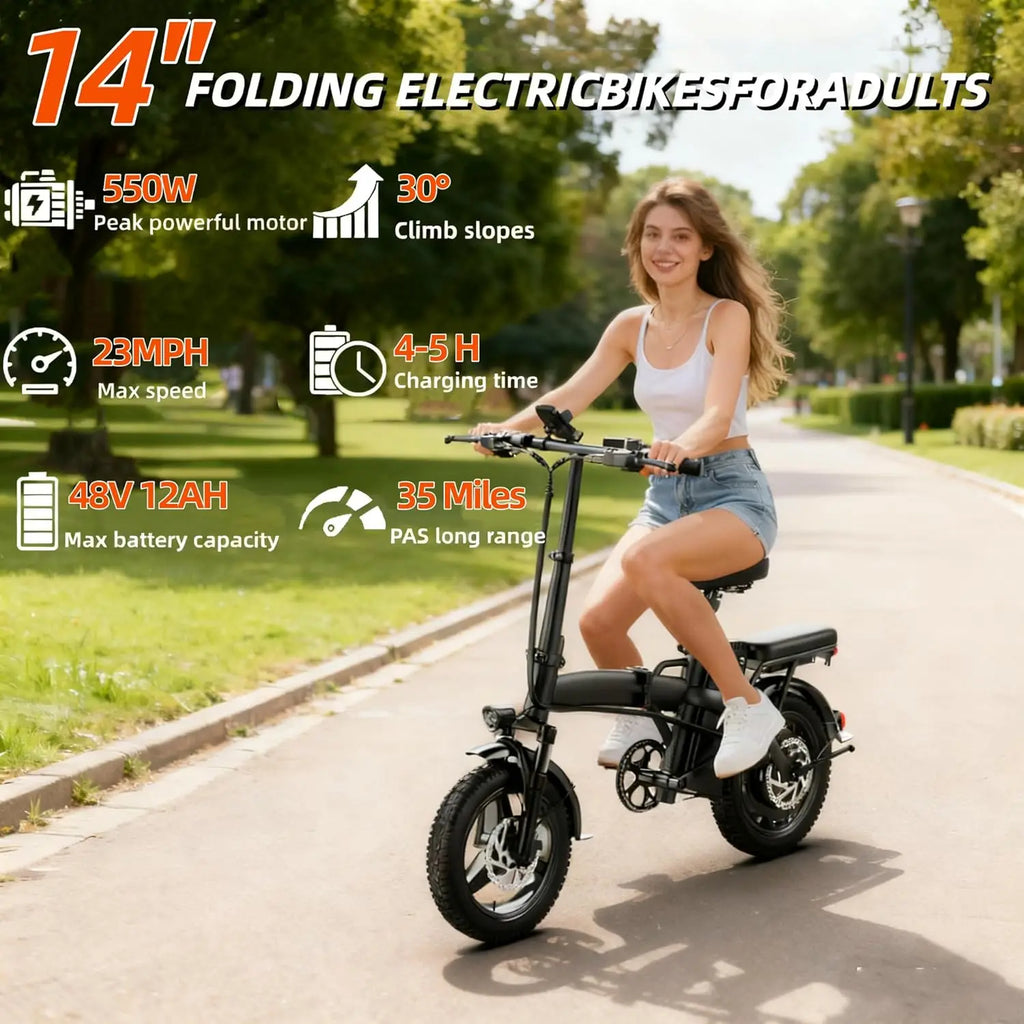 550W Folding Electric Bike — 48V 25MPH 35-Mile Range
