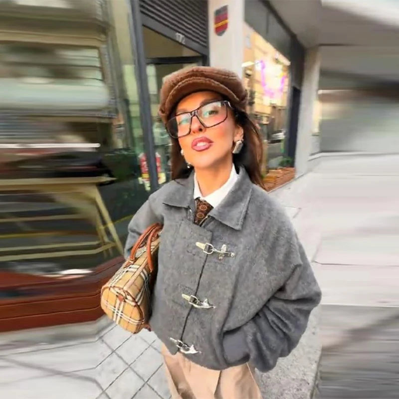 Women's Vintage Autumn Winter Jacket – Loose Lapel Coat Full Sleeve High Streetwear Outwear