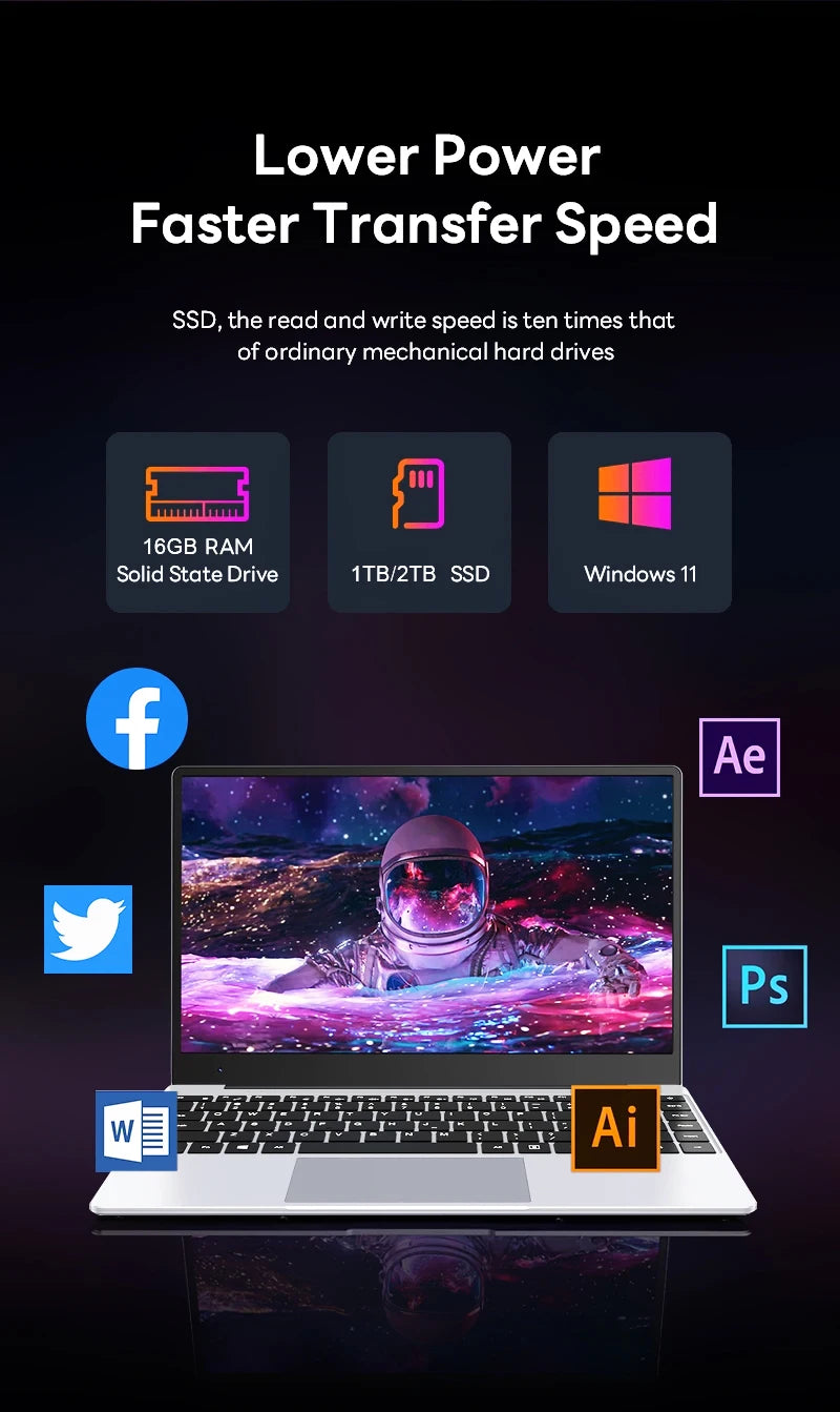14.1" Windows 11 Gaming Laptop — Portable Performance for Gaming & Work
