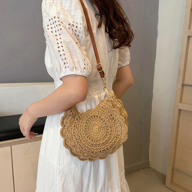 Vintage Woven Cotton Saddle Crossbody Bag – Boho Beach Shoulder Bag for Women