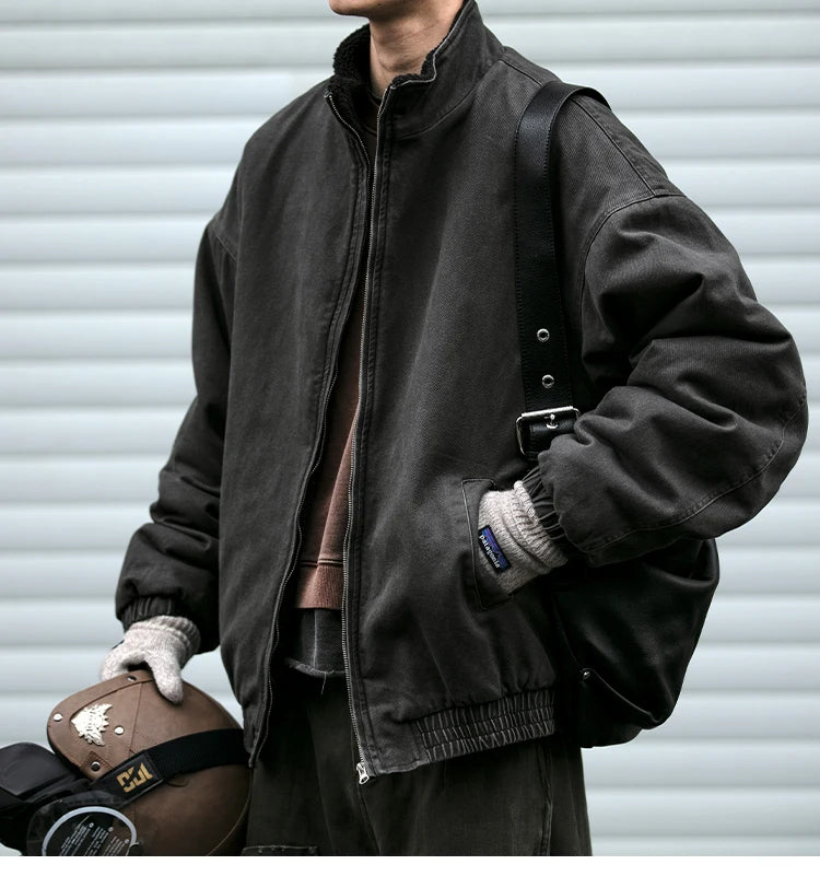 Men's Vintage Polar Fleece Jacket — Korean Streetwear Loose Warm Coat