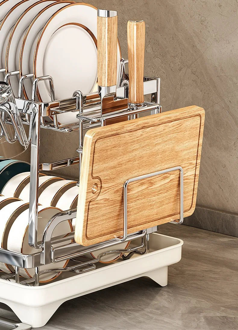 Multifunctional Stainless Steel Dish Drain Rack with Knife Holder – Countertop Bowl, Dish & Sink Organizer