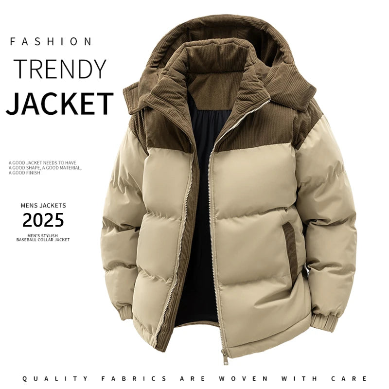 Men's Removable Hooded Windbreaker Parka Jacket – Warm Casual Outerwear for Autumn & Winter