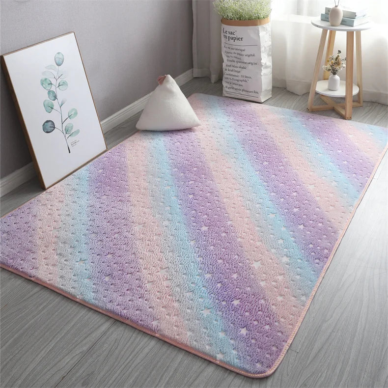 Rainbow Unicorn Glow in the Dark Area Rug – Large Kids Room Carpet with Stars