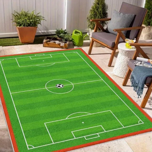 Football Print Area Rug – Black & White Sports Carpet for Bedroom, Living Room & Yoga