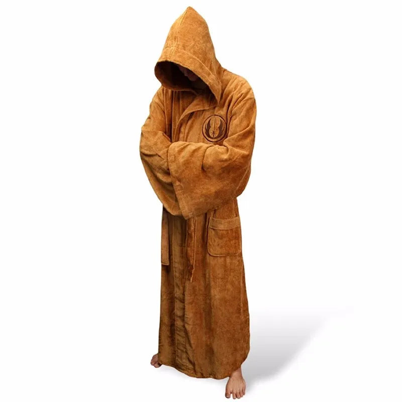 Men's Hooded Thick Flannel Robe | Star Print Winter Bathrobe Homewear