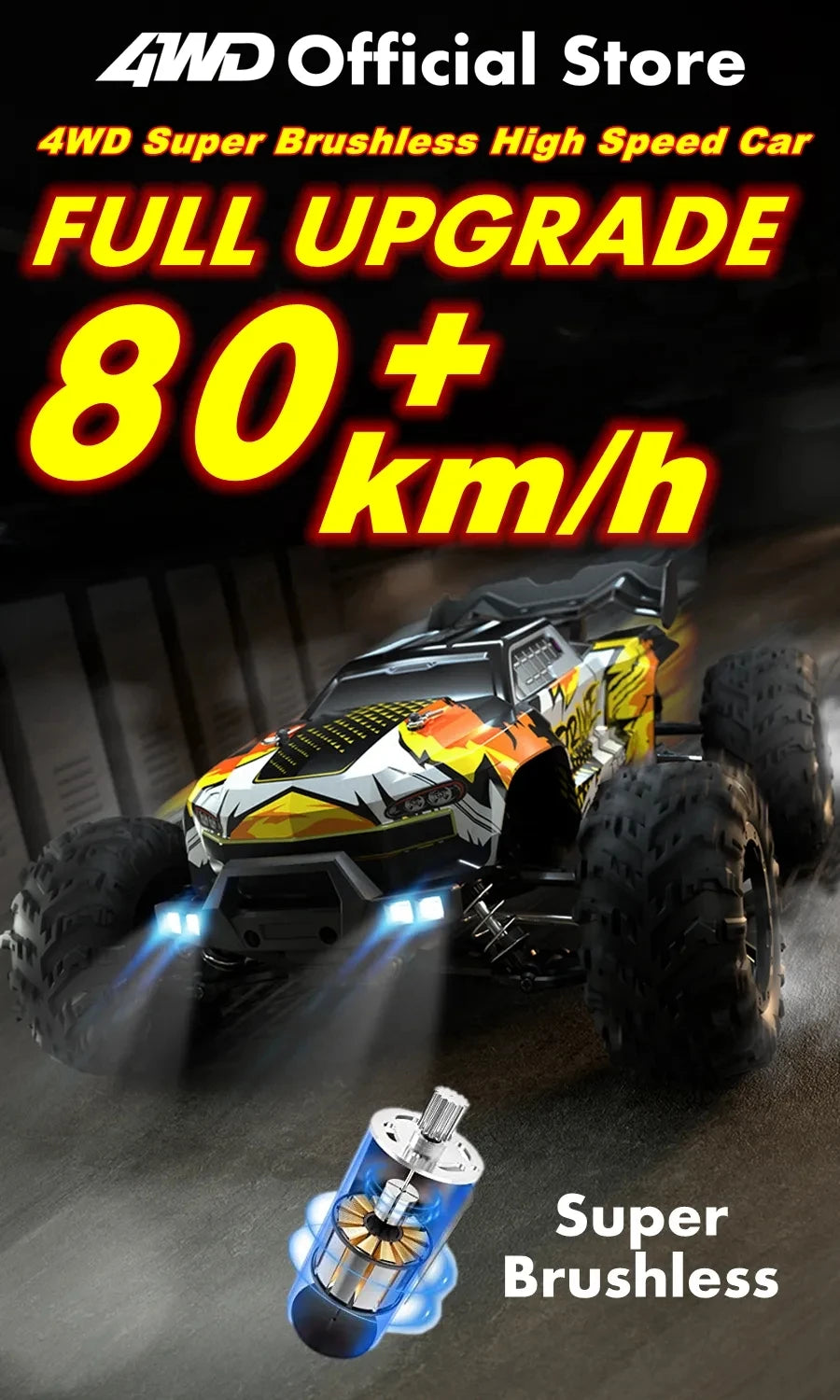 4WD 1:16 Scale High Speed Brushless RC Car – 50 or 80KM/H Off-Road Drift Racing Buggy Truck