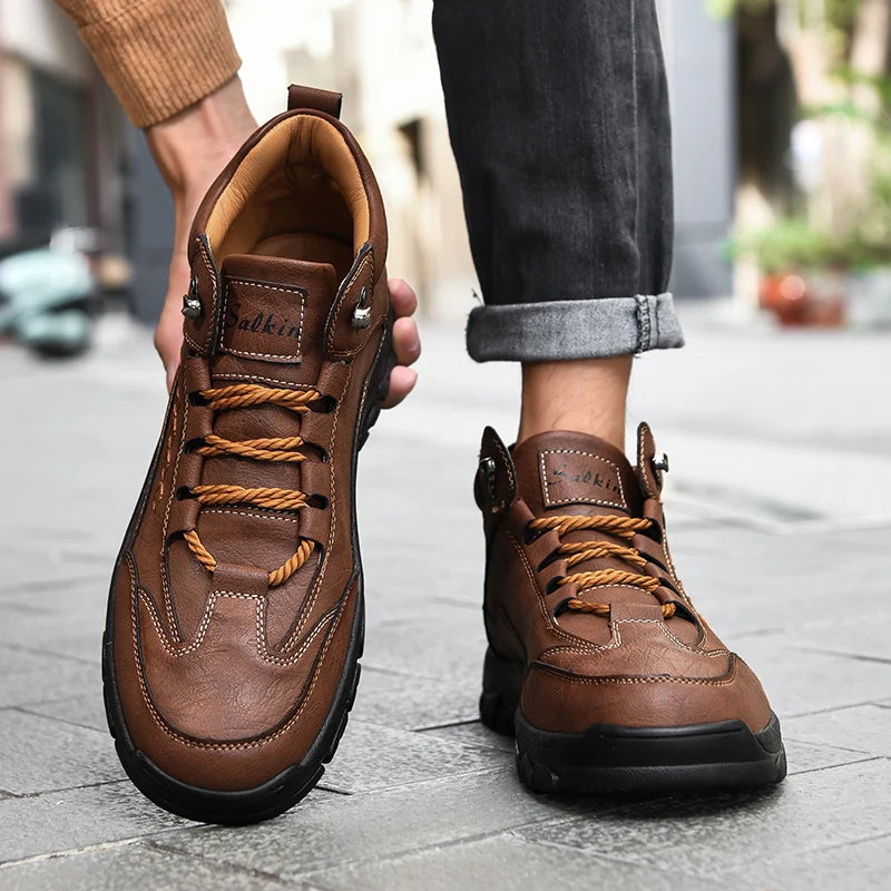 Men's High-Top Lace-Up Hiking Boots – Thick Sole Casual Oversized Boots