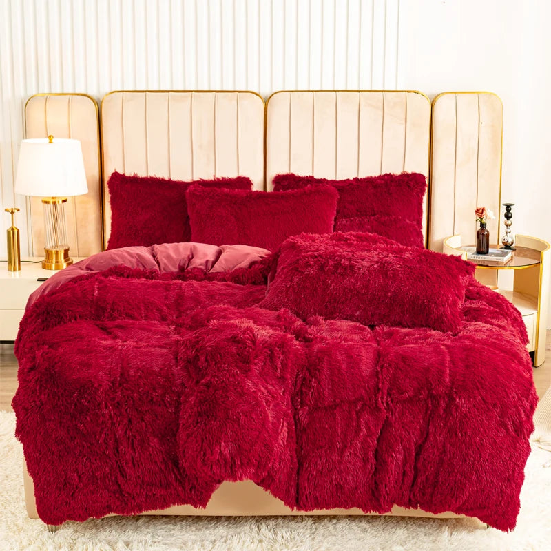 Plush Faux Fur Duvet Cover Set – Luxurious 3-Piece Bedding, 16 Colors & 10 Sizes