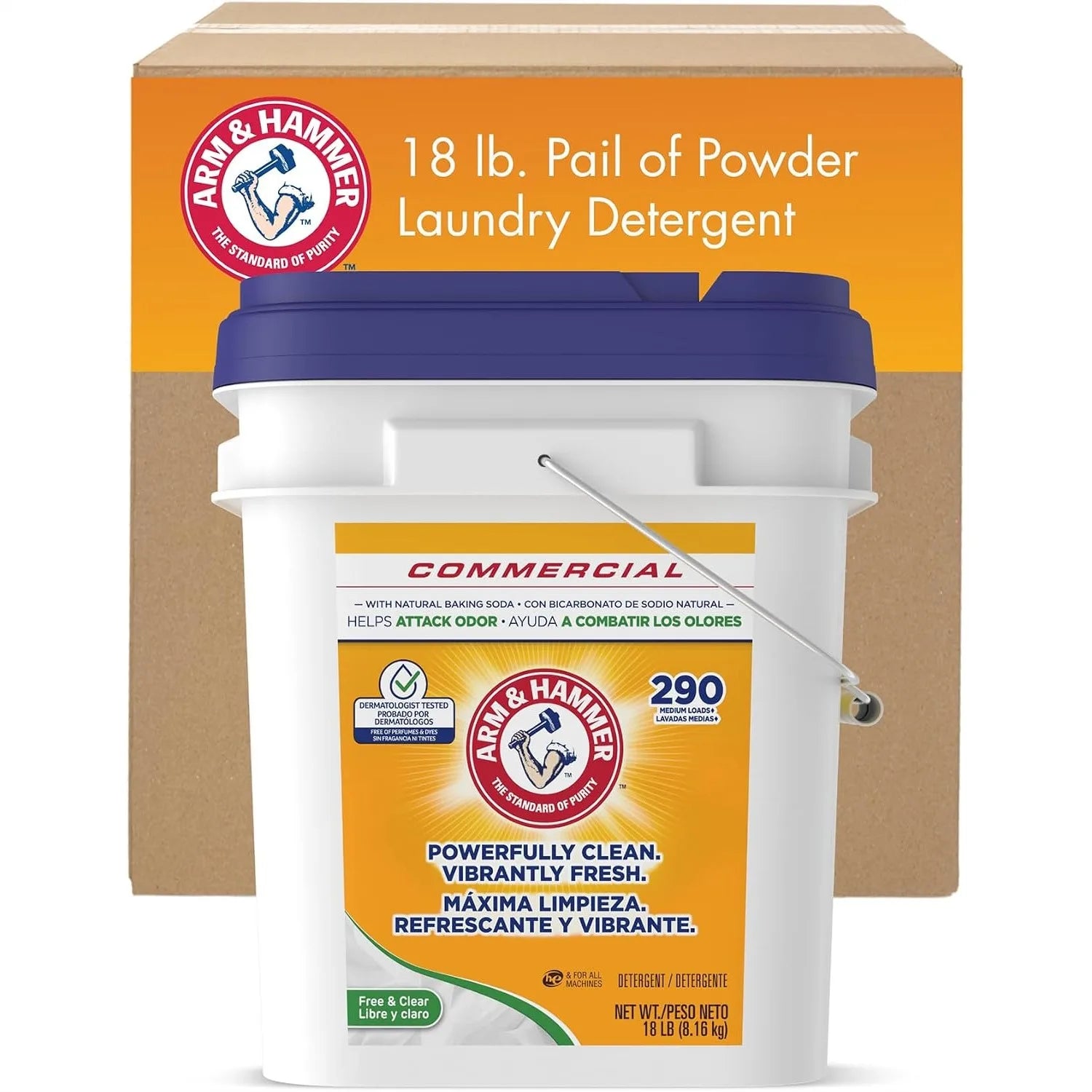 Gentle on Skin, Tough on Stains — Free & Clear Powder Laundry Detergent | 18lb Pail, 290 Loads, Sensitive Skin, HE Compatible