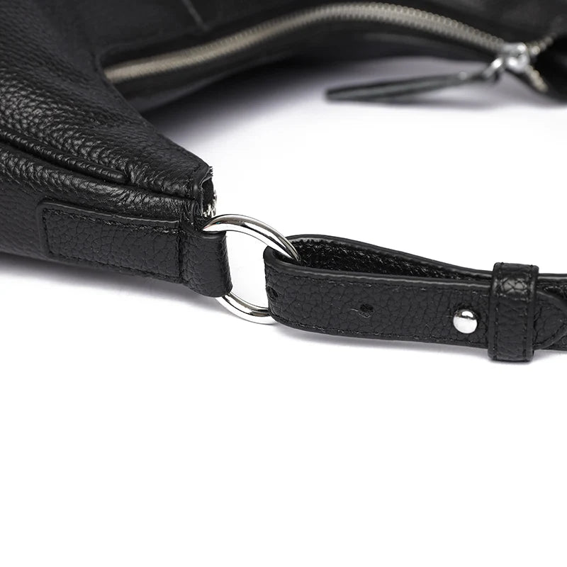 100% Genuine Cowhide Leather Half-Moon Underarm Tote Bag – Crossbody Shoulder Bag for Women