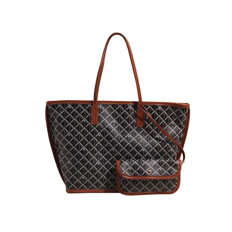 Embroidered Geometric PU Tote Shoulder Bag – Versatile Large Capacity Shopping Class Bag for Women