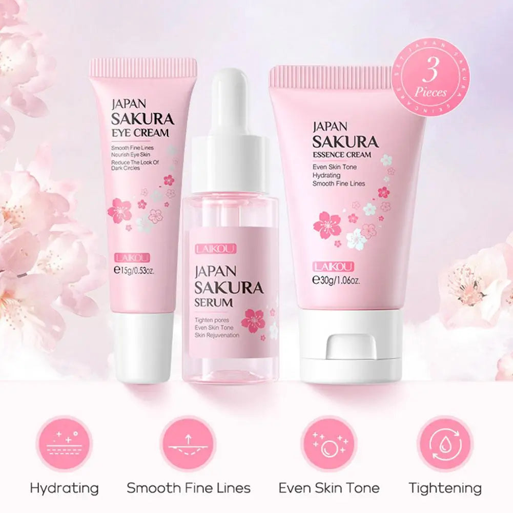 Sakura Skincare Gift Set – 3-Piece Travel Bag or 5-Piece Gift Box for Women