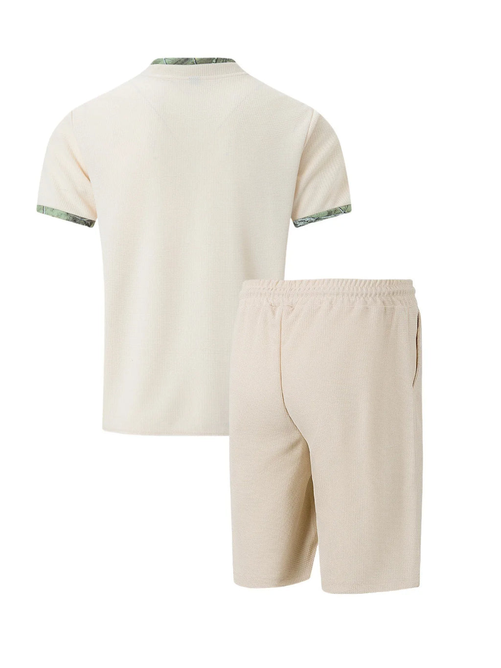 Men's Waffle Solid Color Zip Lapel Short Sleeve & Shorts Set – European Summer 2-Piece Suit