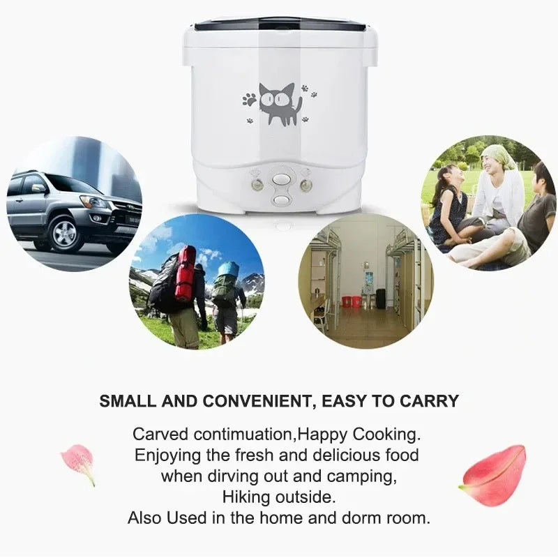 Portable Electric Mini Rice Cooker – 12V/24V/220V MultiCooker for Car, Truck & Home
