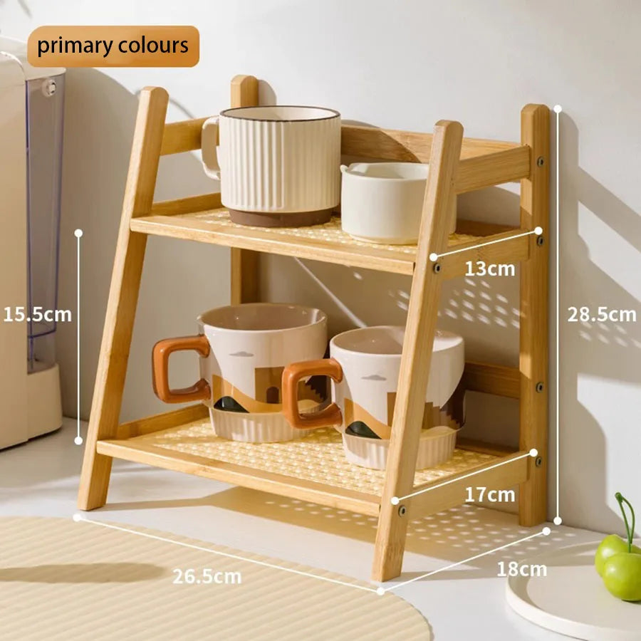 2-Layer Bamboo Coffee Cup Holder & Countertop Organizer Shelf