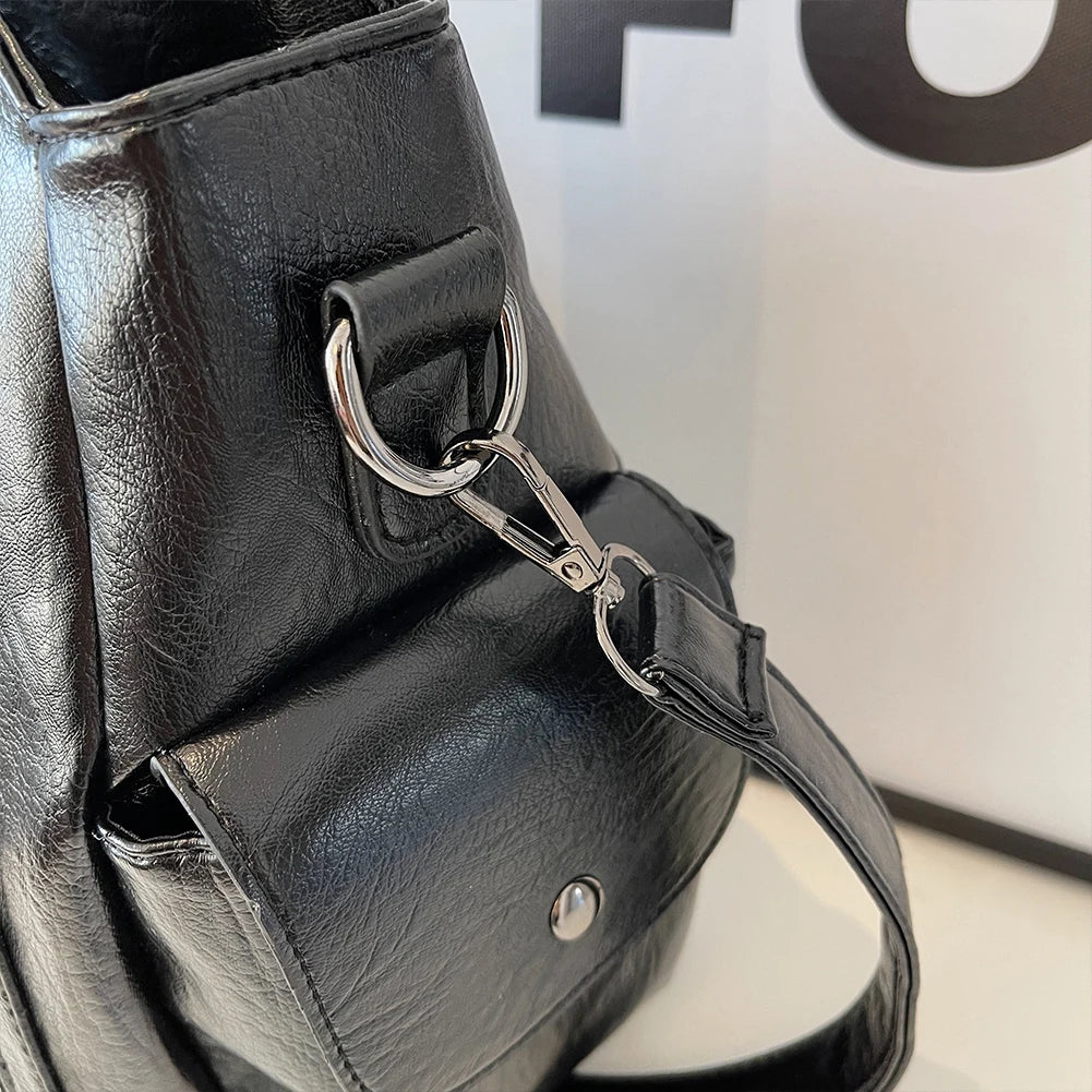 PU Leather Tote Bag with Zipper for Women — Multi-Pocket Shoulder Bag, Retro Crossbody Handbag