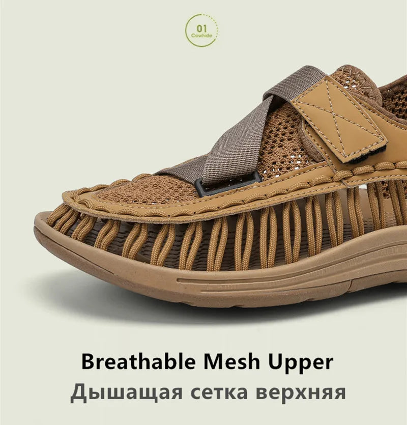 Men's Handmade Woven Beach Sandals – Breathable Casual Flat Sandals