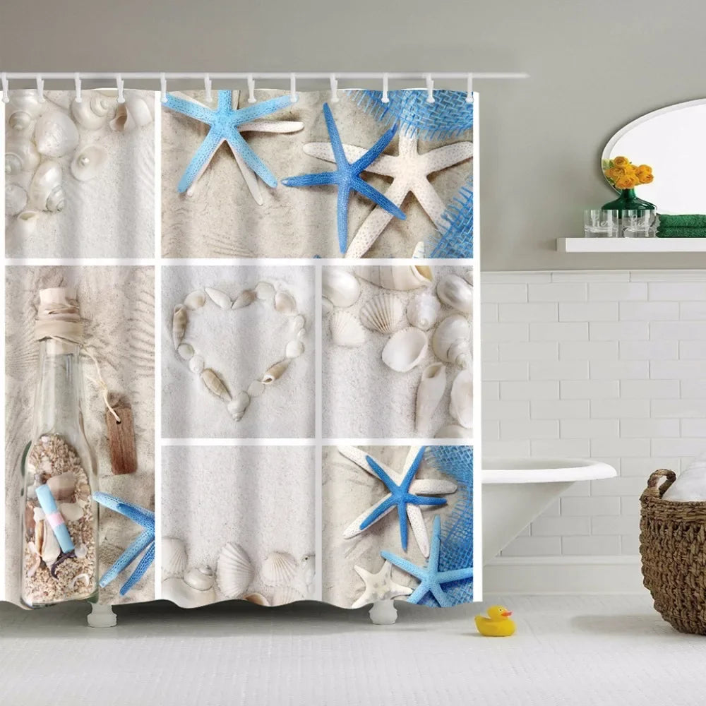 Seaside Beach Shells Bathroom Shower Curtain
