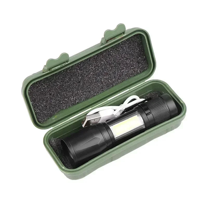 2000 Lumen P50 LED Tactical Flashlight – IP67 Waterproof, Telescopic Zoom, LCD Display, Type-C Rechargeable
