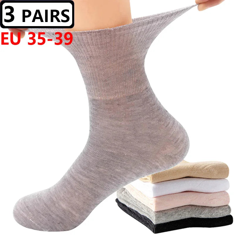 Plus Size Diabetic Varicose Vein Socks EUR 45–50 – 3 Pairs Cotton Loose Mouth Comfort Socks for Men & Women