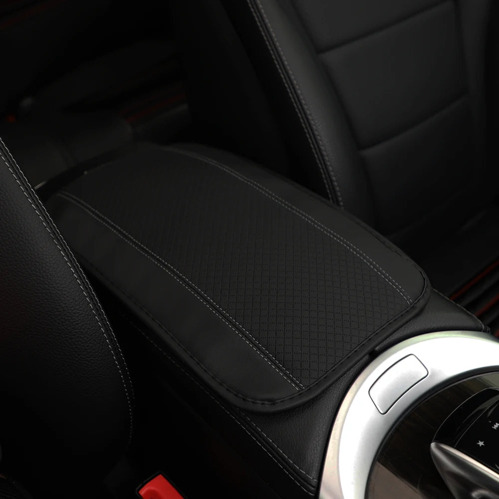 Checkered PU Leather Car Armrest Console Pad — Women