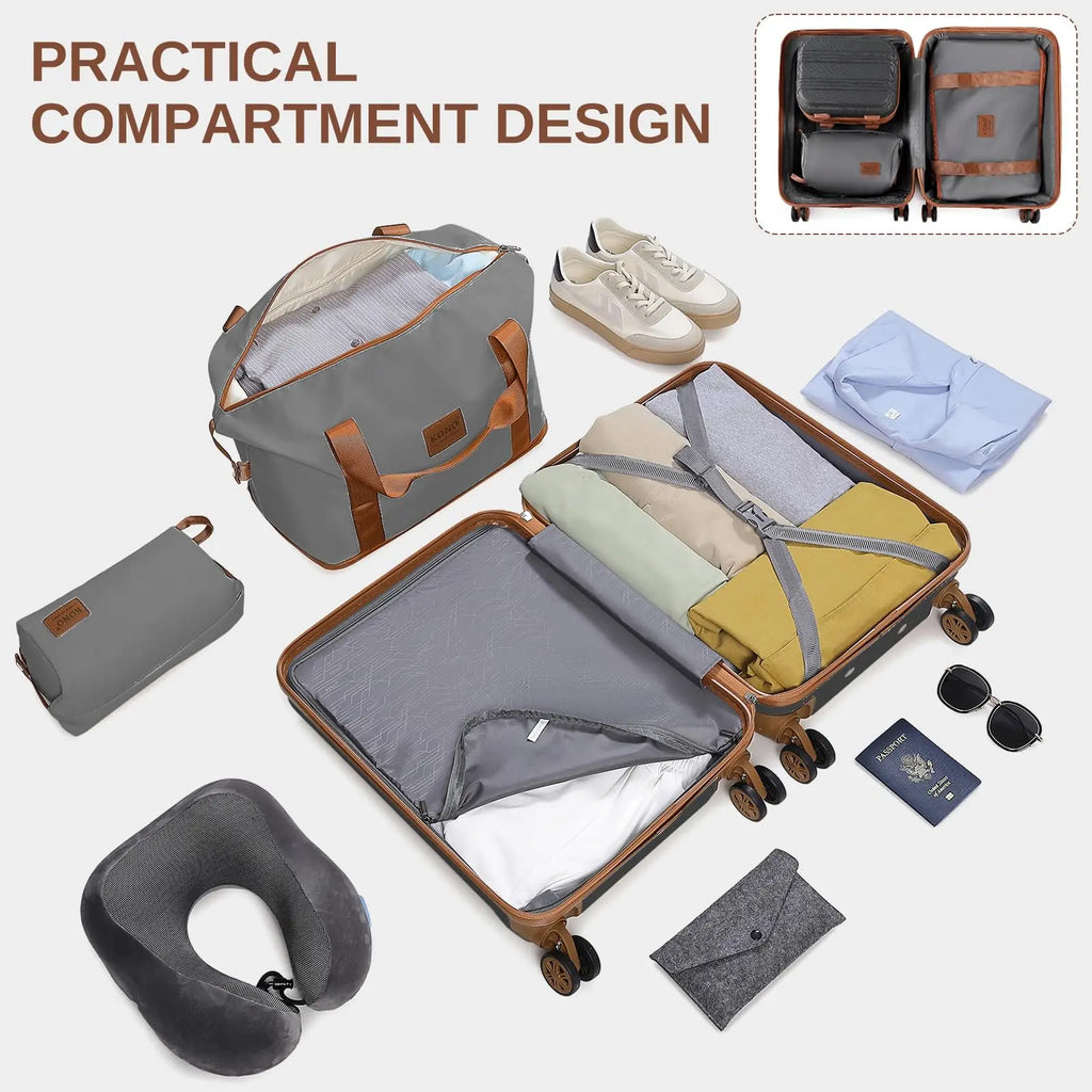 KONO 4/5/6-Piece Hardshell Luggage Set with Toiletry Bag — TSA Lock Spinner Wheels Travel Suitcase