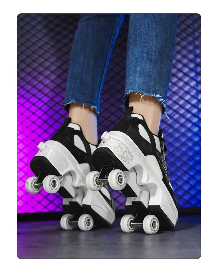 2-in-1 Deform Wheel Roller Skate Shoes – Invisible Removable Pulley, Automatic Walking & Skating Parkour Shoes