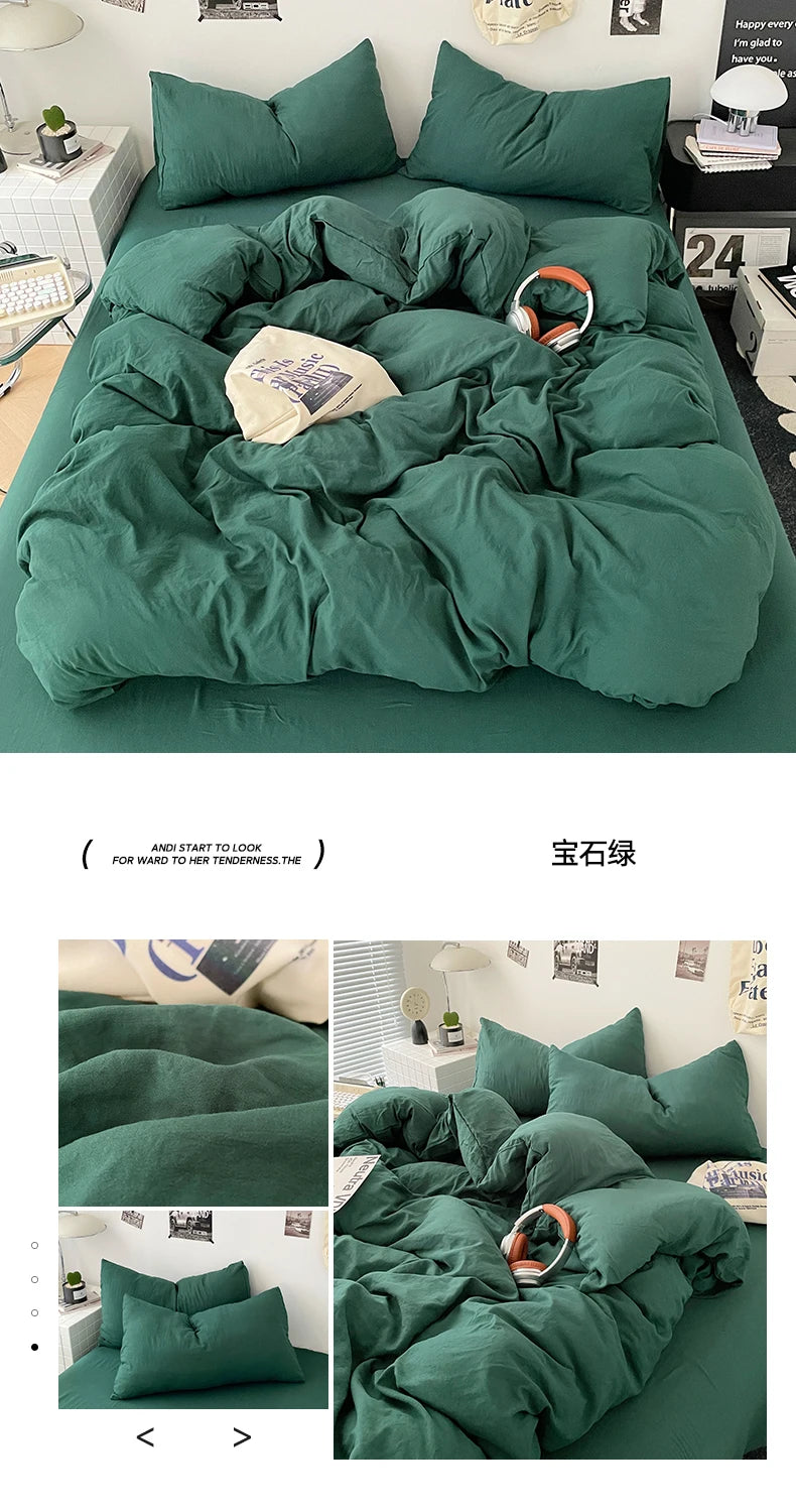 Washed Cotton Duvet Cover – Linen-Touch Soft Breathable Bedding, Zipper Closure, 4 Colors